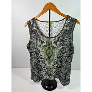 Adam Jacobs Womens Grey Leopard Print Graphic Tank Top Green Black CAO5195 Large
